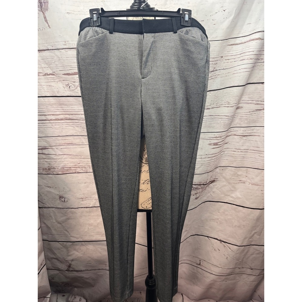 Elle Womens Size 10 Black White Houndstooth Tapered Dress Pants Work Trousers